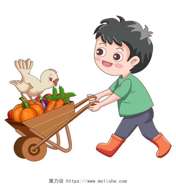 卡通男孩农作物和玉米插画素材png